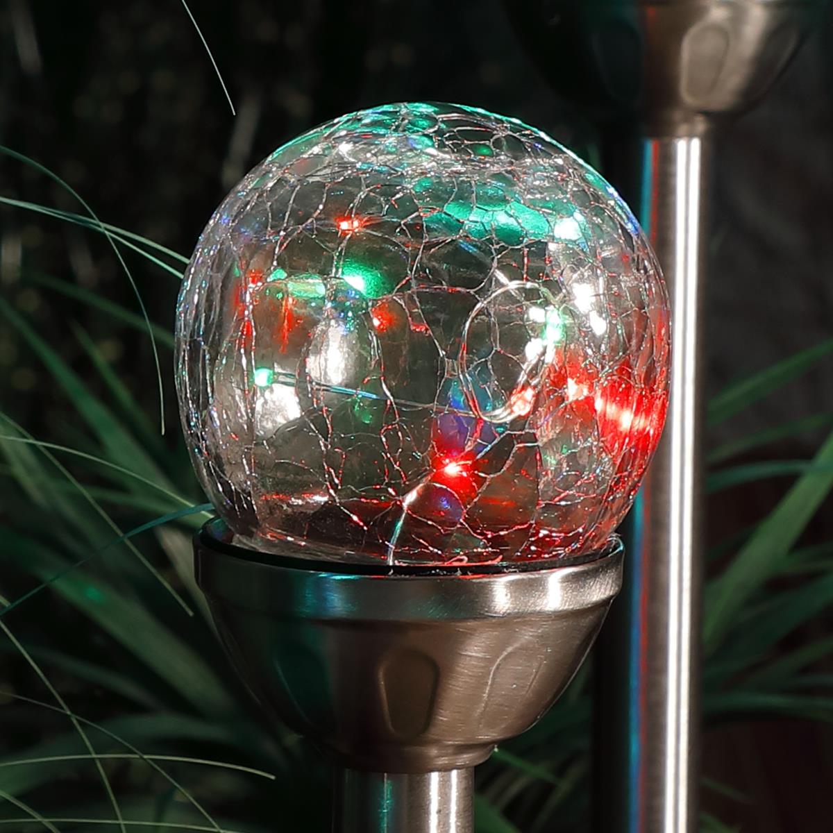 Set Of 4 Colour Changing Solar Crackle Ball Stake Border Pathway Lights